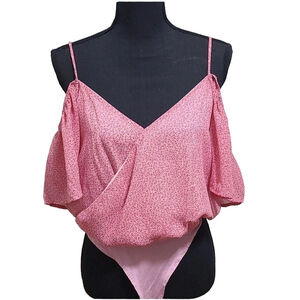 Peach Love Pink Leopard Print Off The Shoulder Bodysuit Medium